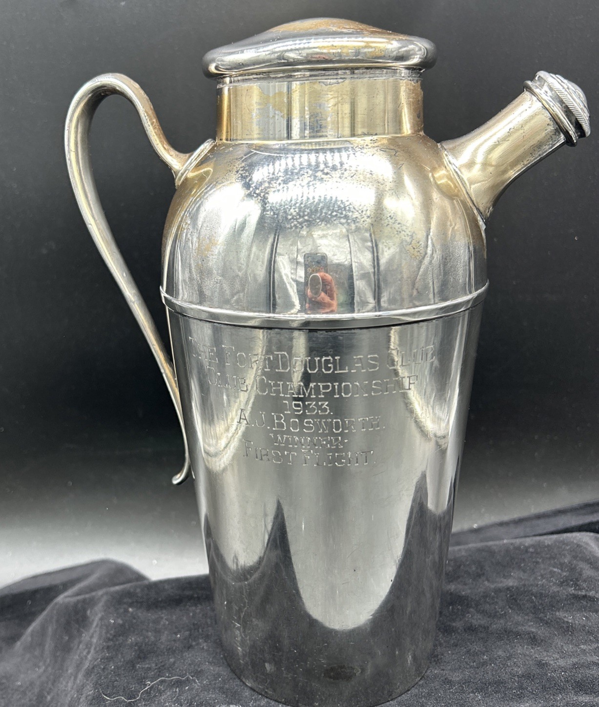 VTG 1933 Ft Douglas Club Trophy Utah Military Army Cocktail Shaker Silver Plated