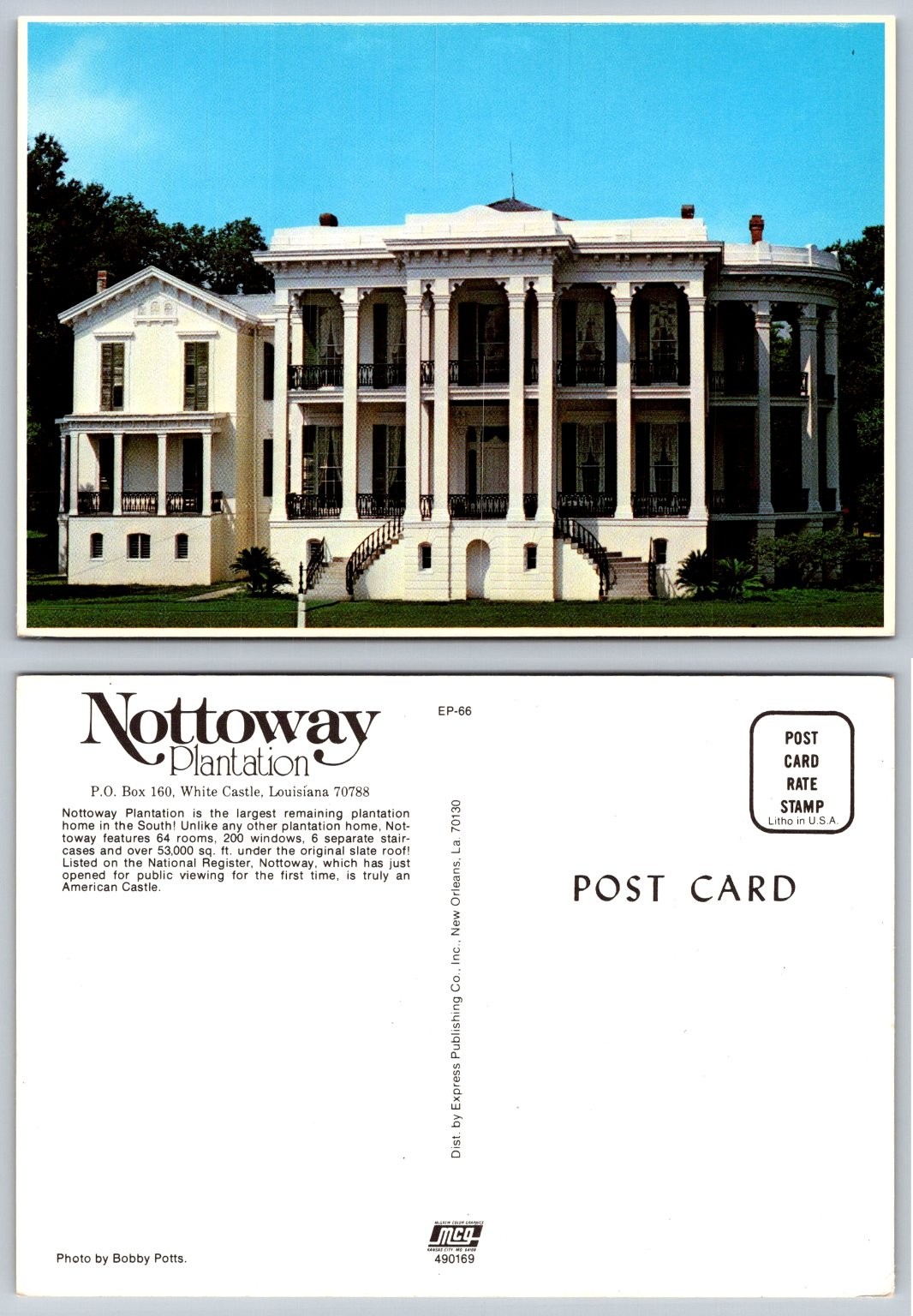 Nottoway Plantation White Castle Louisiana Historic Mansion Postcard EP-66