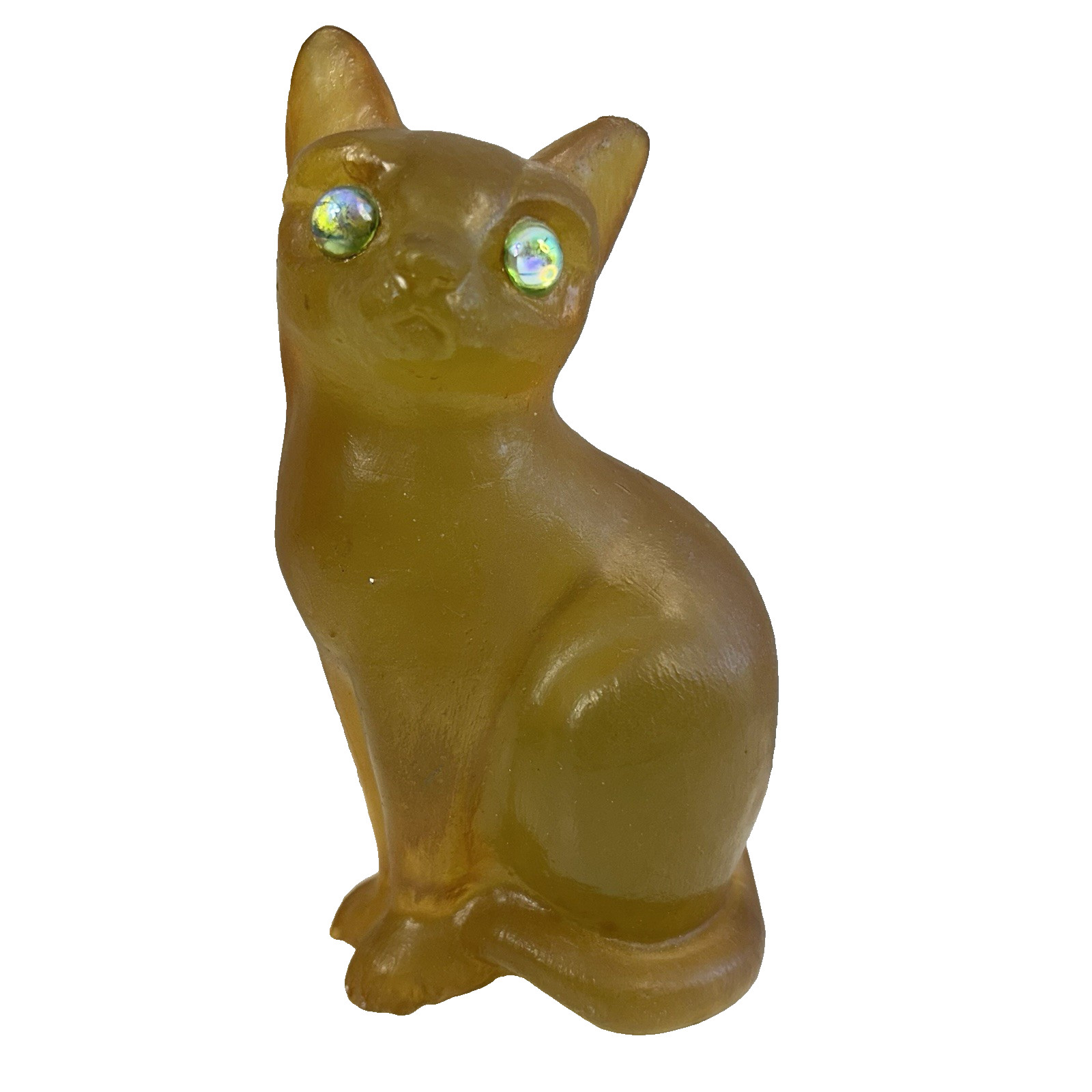 Vintage Granoby Original Yellow Lucite Cat Figurine Heavy Iridescent Eyes