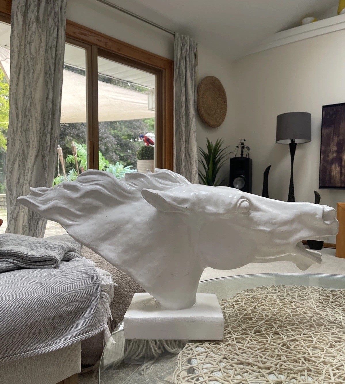 VTG HUGE Plaster White Stallion Bust Huge Horse Head L 27” H 14” D 8” W 23Lb