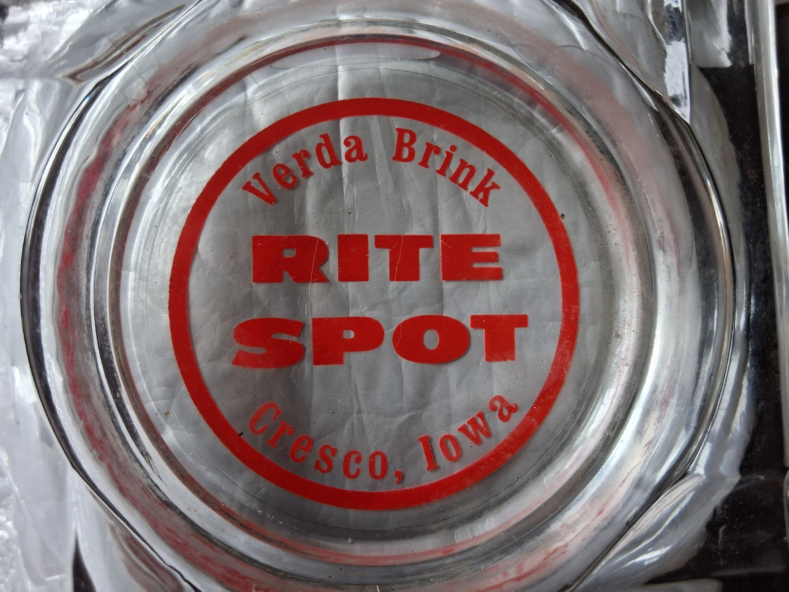 VINTAGE 70,s  Ashtray RITE SPOT Verda Brink Cresco, Iowa 4 1/4 inches wide