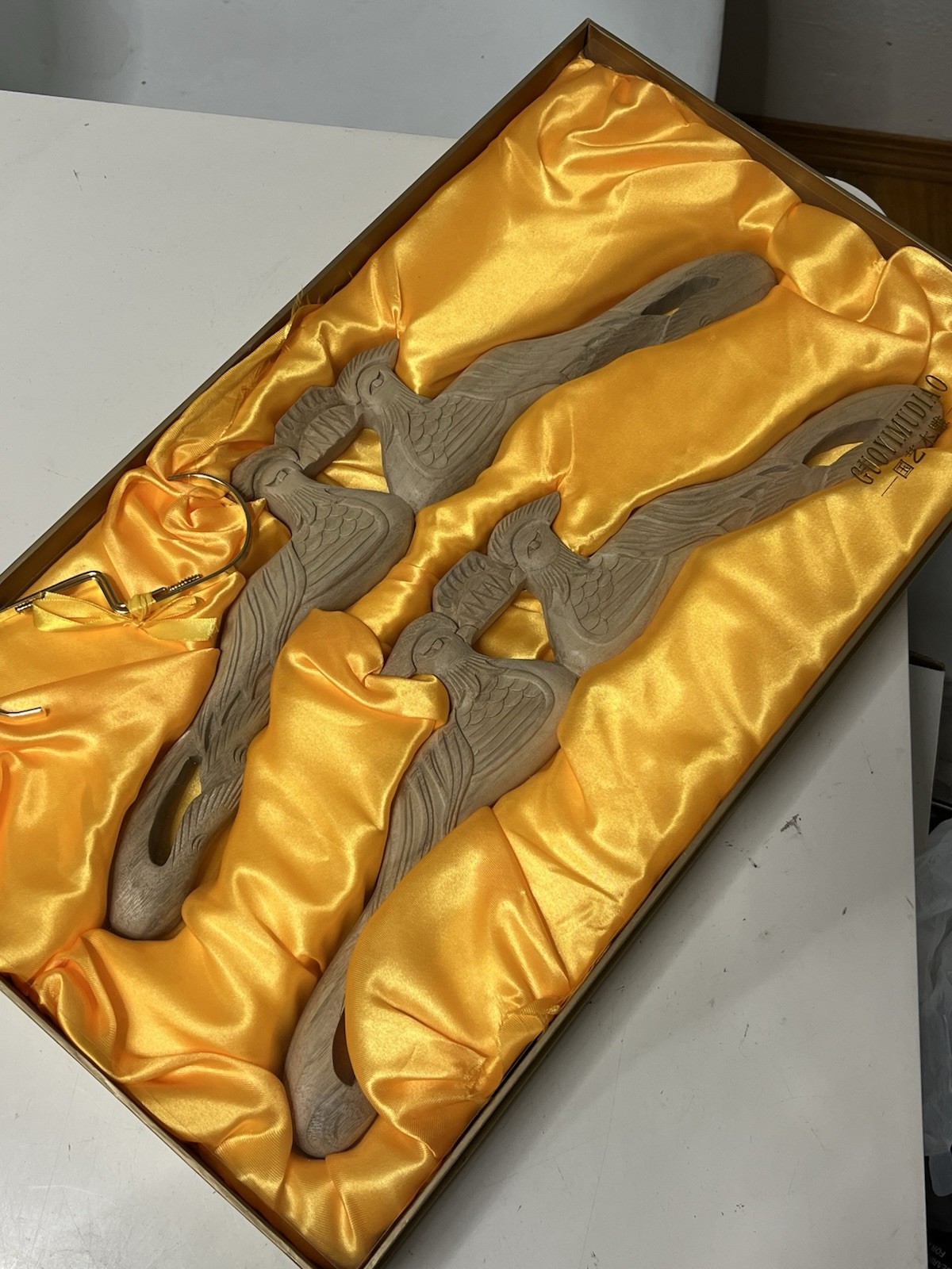 RARE Hand Carved Bird Decorative Clothes Hangers Yancheng Guoyi Crafts Co.