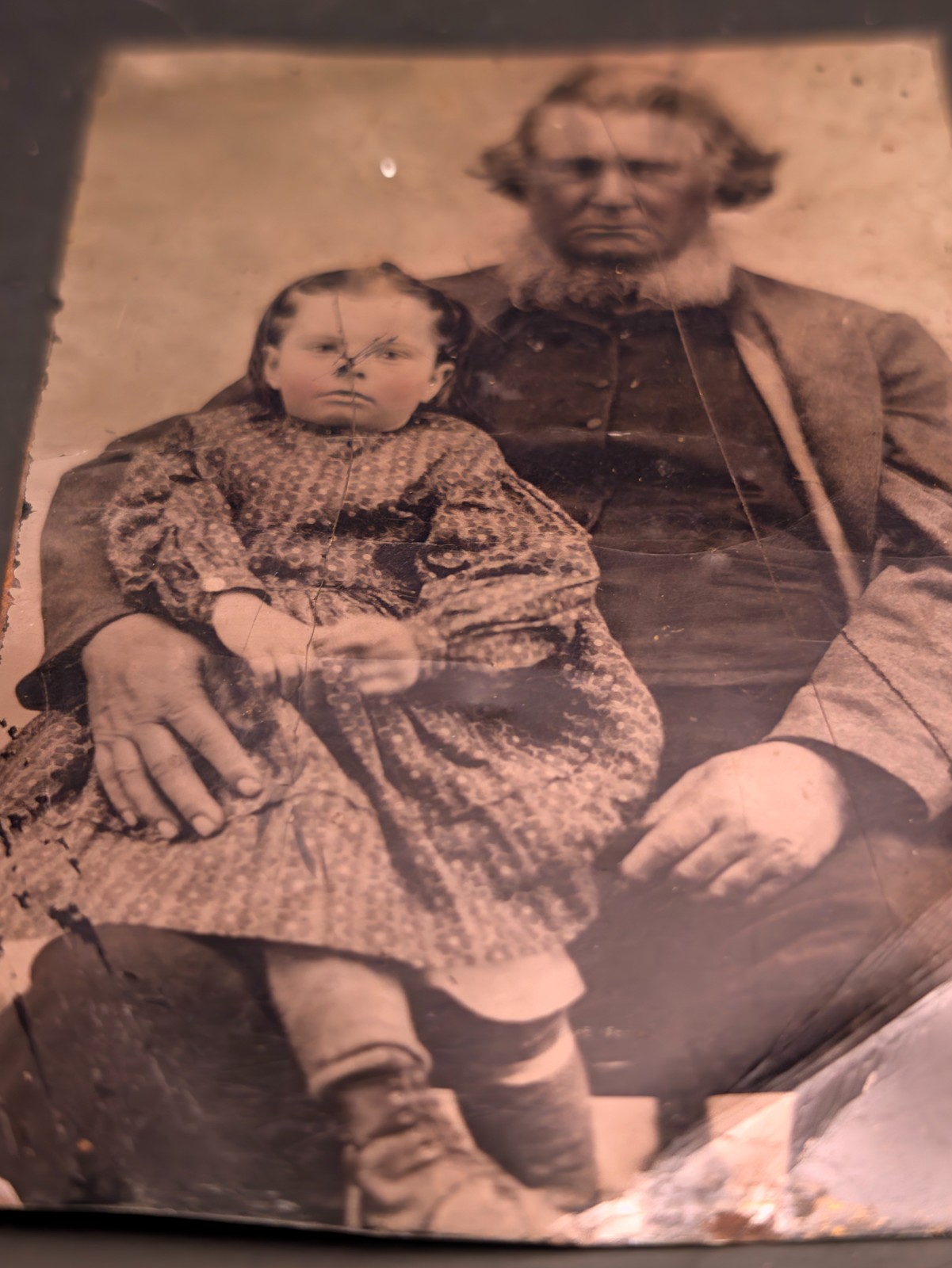 Antique 1860\'s Civil War TinType Beauty-Man w/chin beard and daughter-WOW