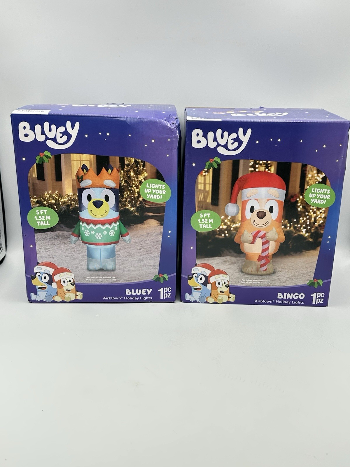 Set of Gemmy 5’ Bluey and Bingo Christmas Airblown Inflatables Lighted LED NEW