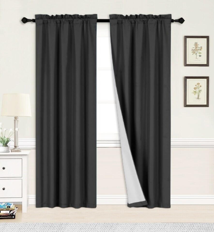 2pc light blocking window curtain panel  microfiber mate blackout solid R64