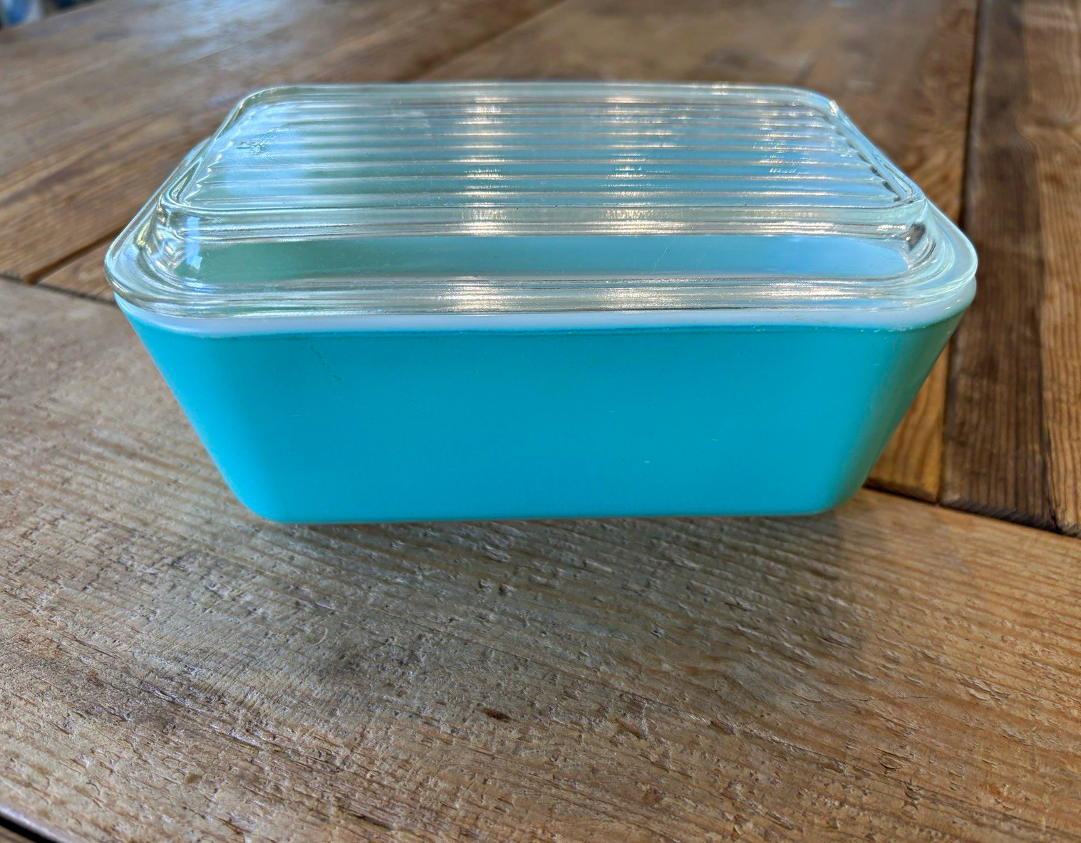 Vintage Pyrex 502 Turquoise Robin Egg Blue Refrigerator Dish w/ Ribbed Glass Lid