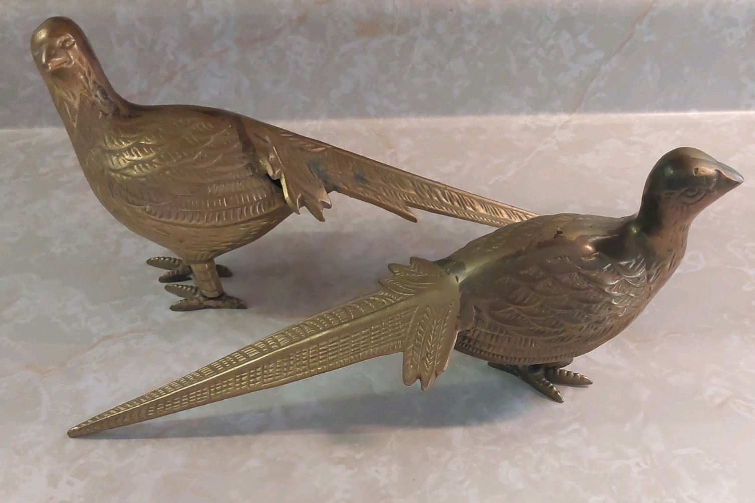 VINTAGE MID CENTURY MODERN BRASS PHEASANT SET OF TWO PAIR.