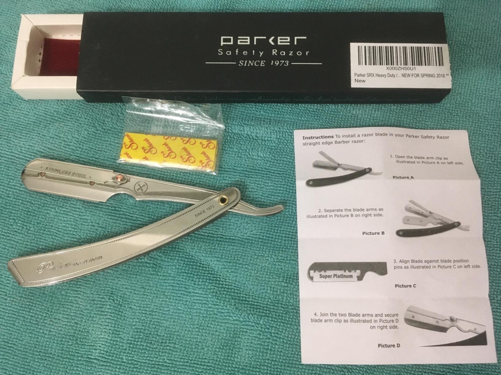 SRX Straight Razor, All Stainless Steel Barber Razor  And 5  single edge blades