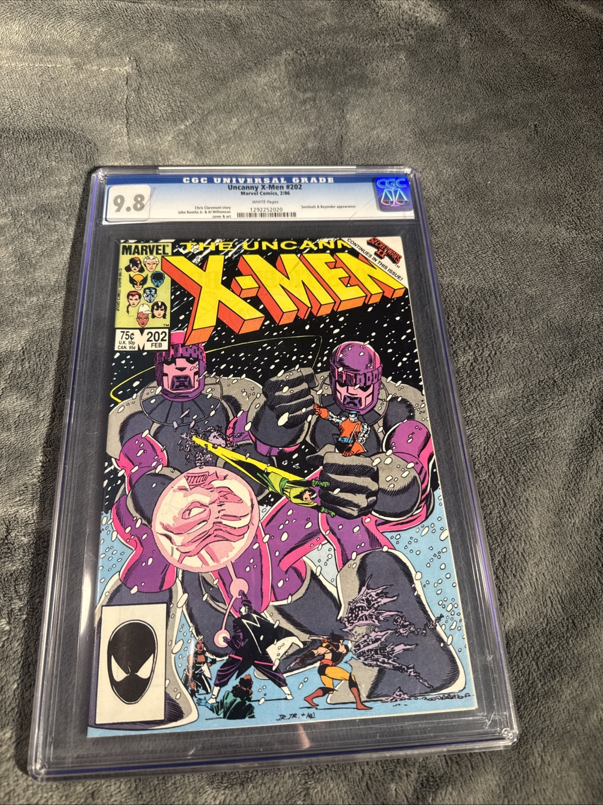 Uncanny X-Men #202 CGC 9.8 White Pages Marvel 1986 Sentinels & Beyonder App