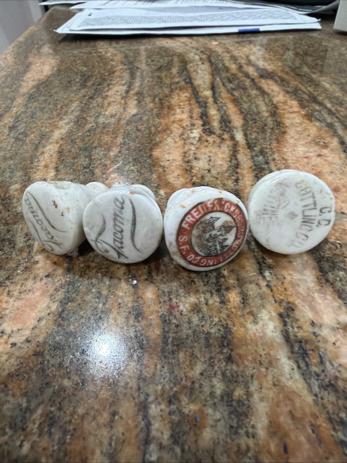4 Pre-Prohibition Porcelain Beer Bottle Stopper Tacoma San Francisco