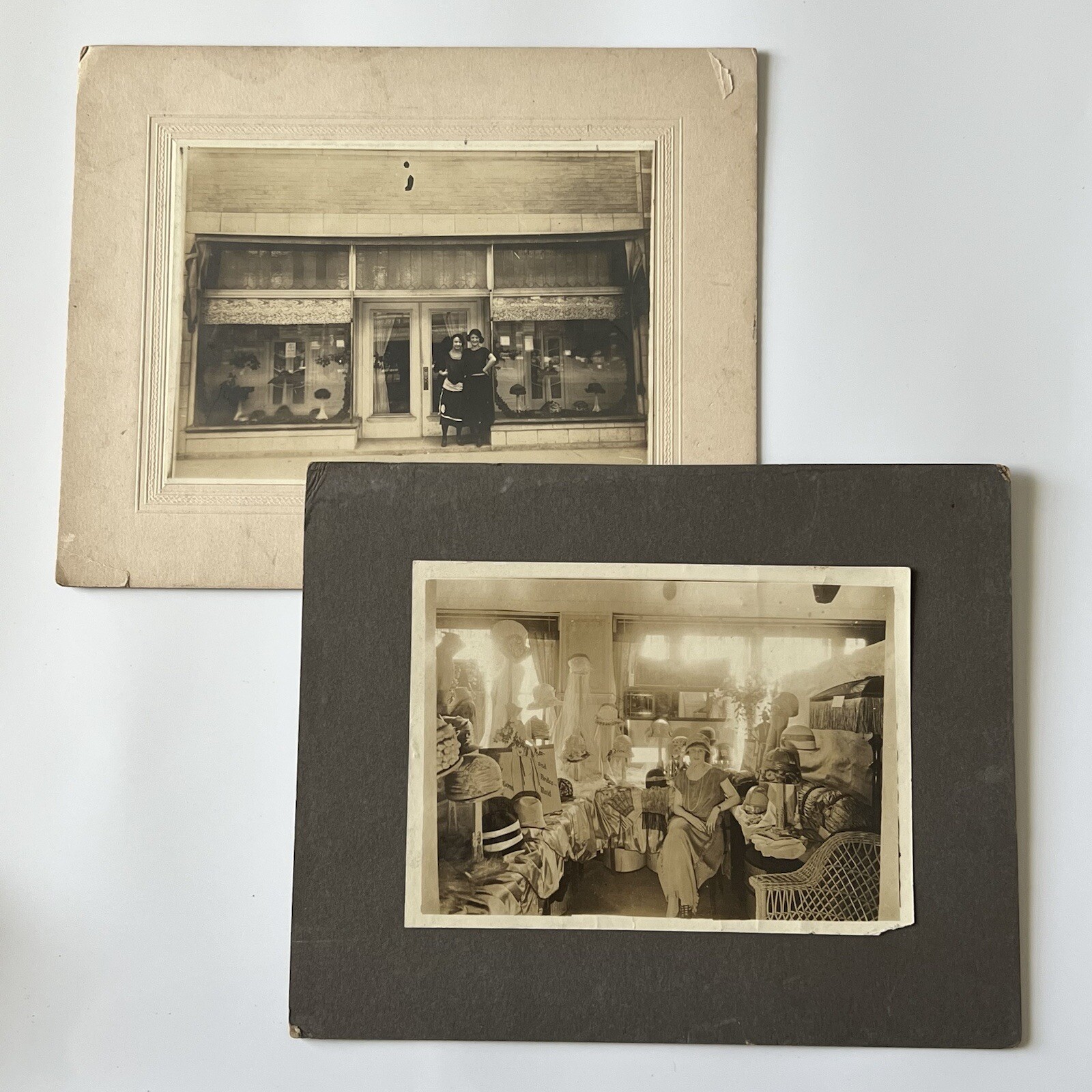 Antique Cabinet Card Photograph Beautiful Woman Hat Store Street New York NY