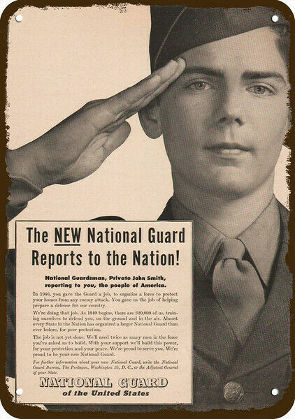 1949 U.S. ARMY NATIONAL GUARD Vintage Look REPLICA METAL SIGN - SOLDIER SALUTES