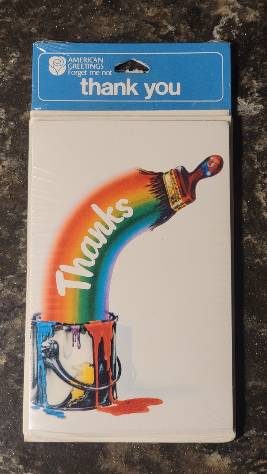 Vintage 1980's American Greetings Rainbow Paint Brush (8) Thank You Cards Sealed