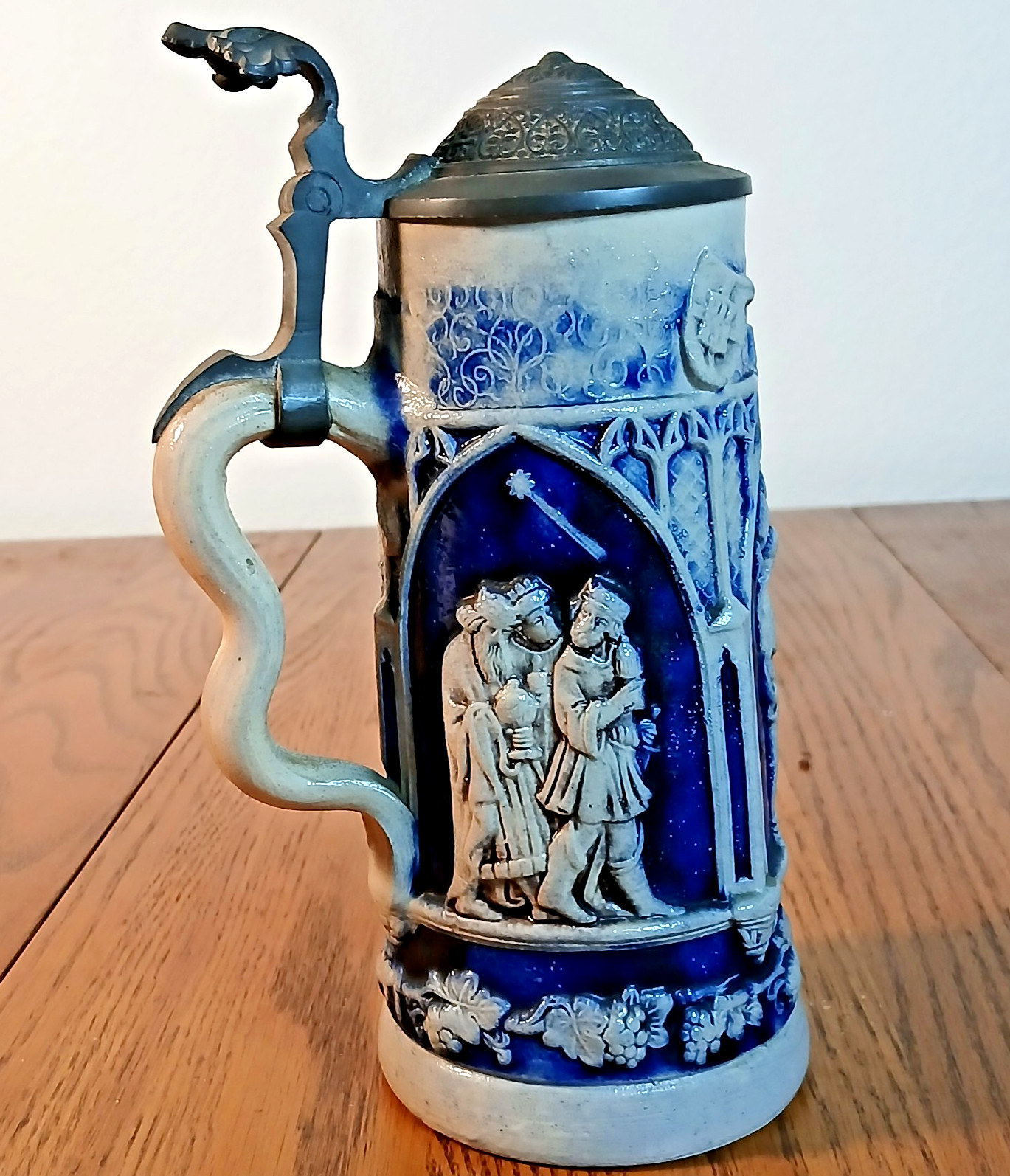: Antique German Westerwald Stein I.H. Krebs -Cologne Cathedral -3 Magi - RARE