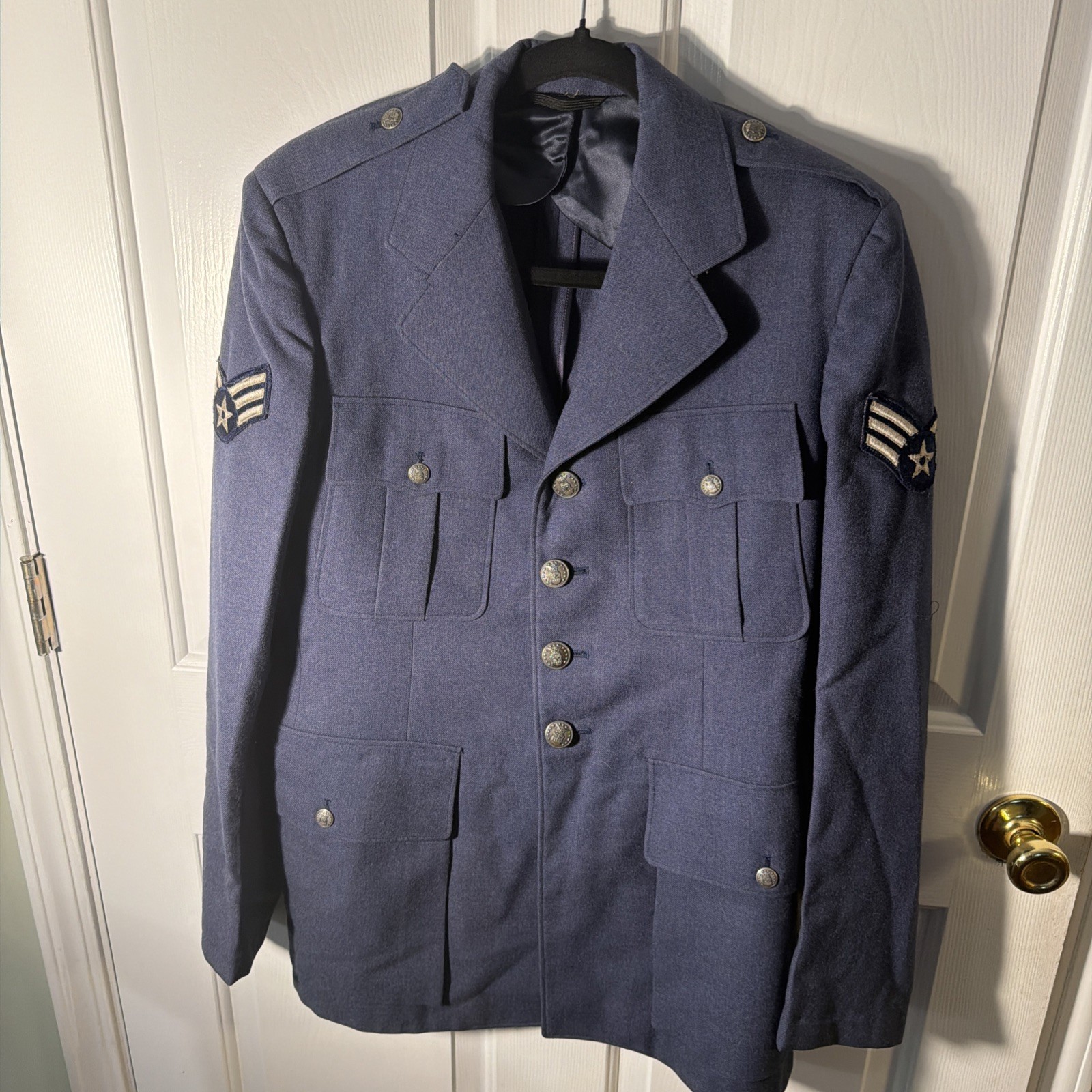 Vintage USAF Air Force Blue 84 Wool Serge Dress Uniform Coat 37R Sergeant