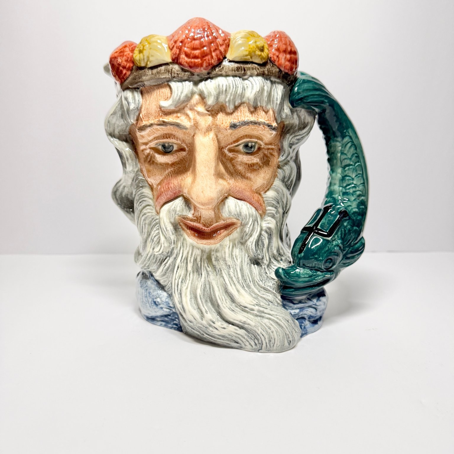 Royal Doulton Neptune D6548 Large Character Jug Mug 1960 Seashell Crown Fish