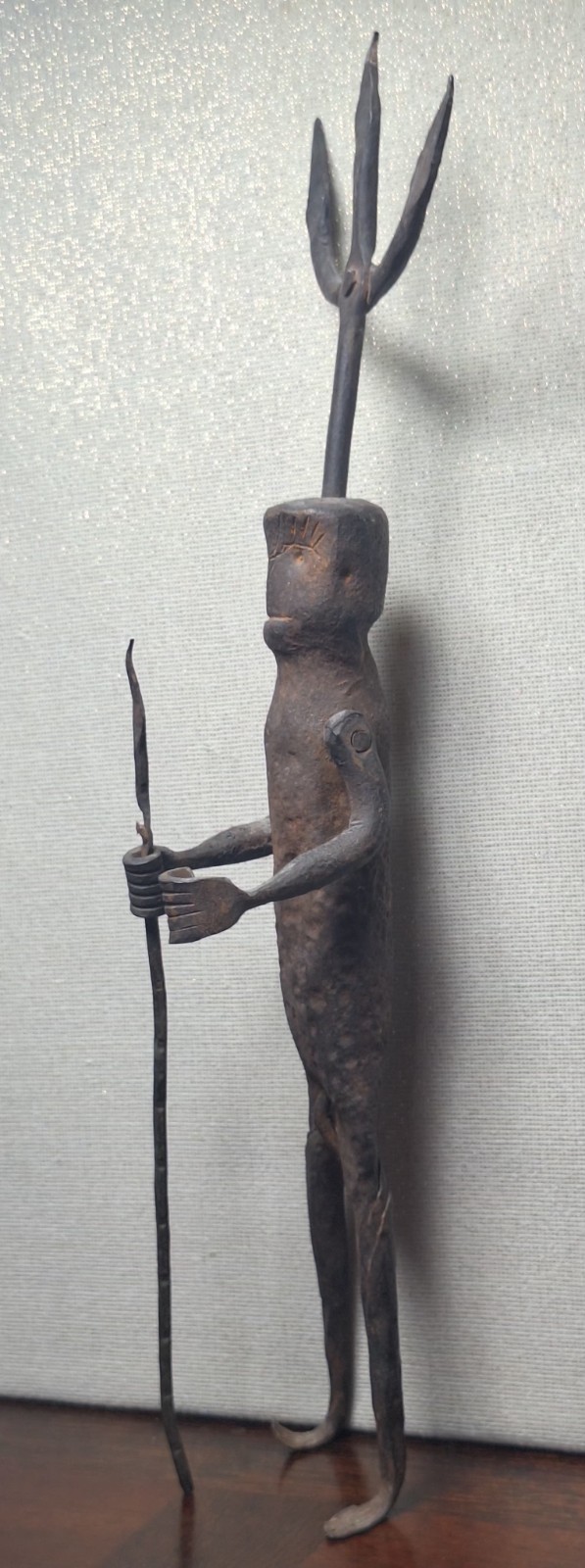 Vintage West African Style Forged Iron Figure Articulated Kinetic Tribal Staff