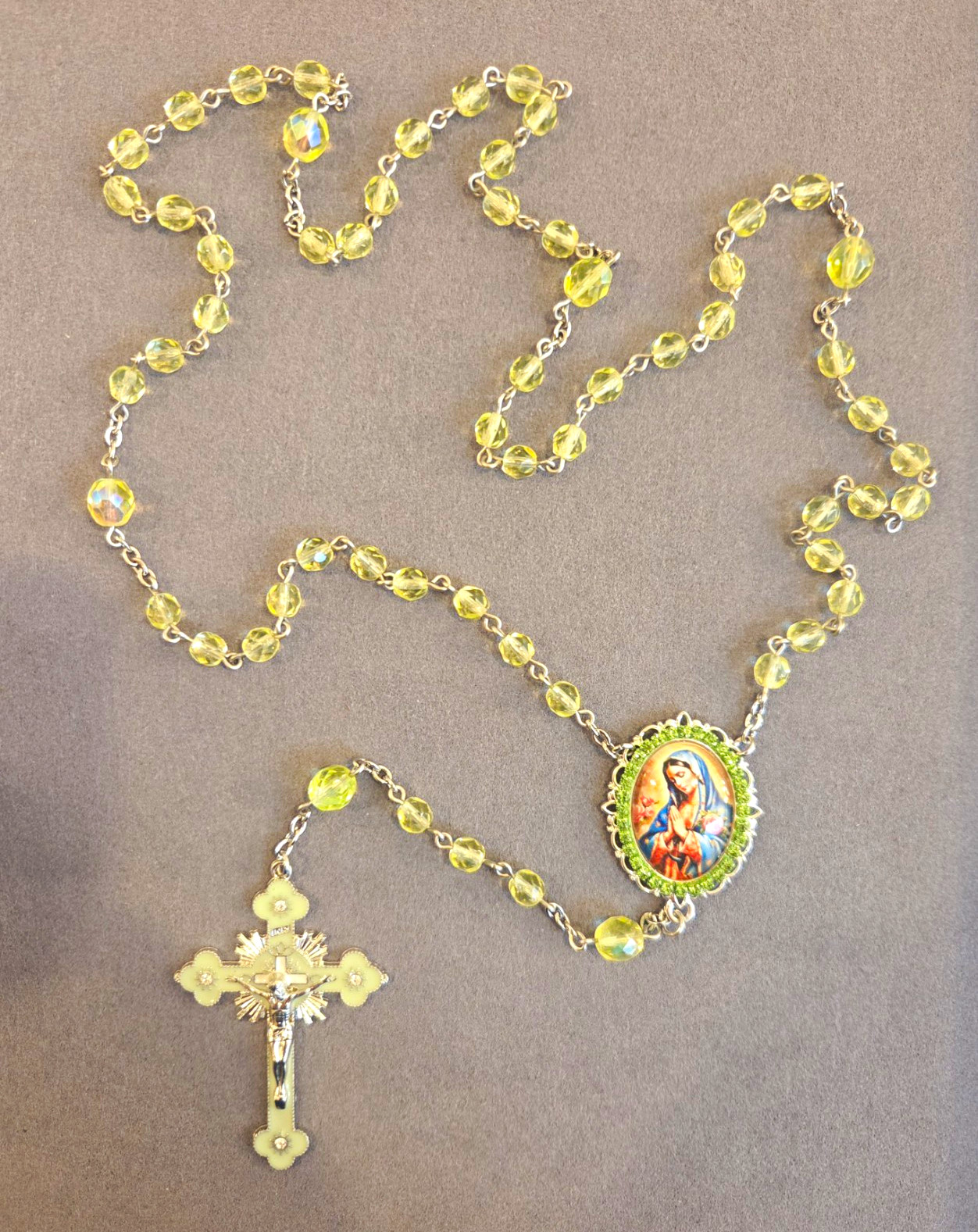 Uranium Glass Virgin Of Guadalupe Rosary With Glow In The Dark Rosary