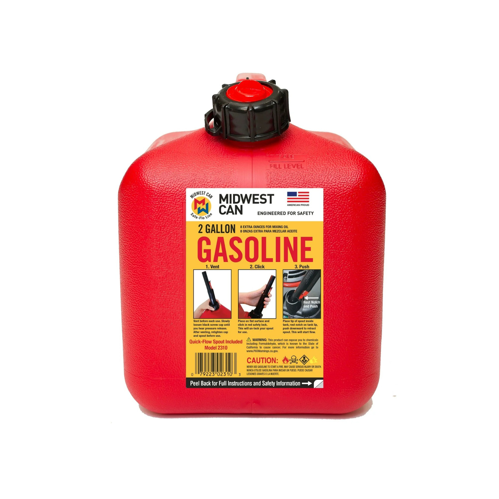 Midwest Can Auto Shut off Gasoline Can, 2 Gallon, 8 oz. Cpacity, Red in Color, M