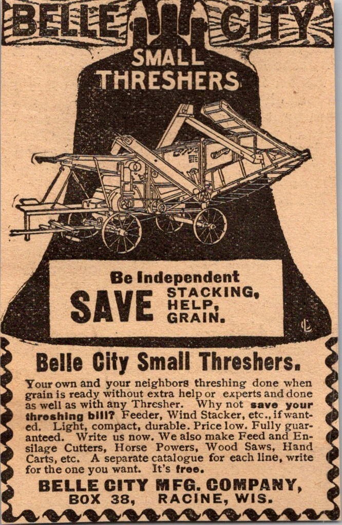 Belle City Mfg Company Small Threshers Racine WI 1906 Minneapolis Ad SAL1-M14