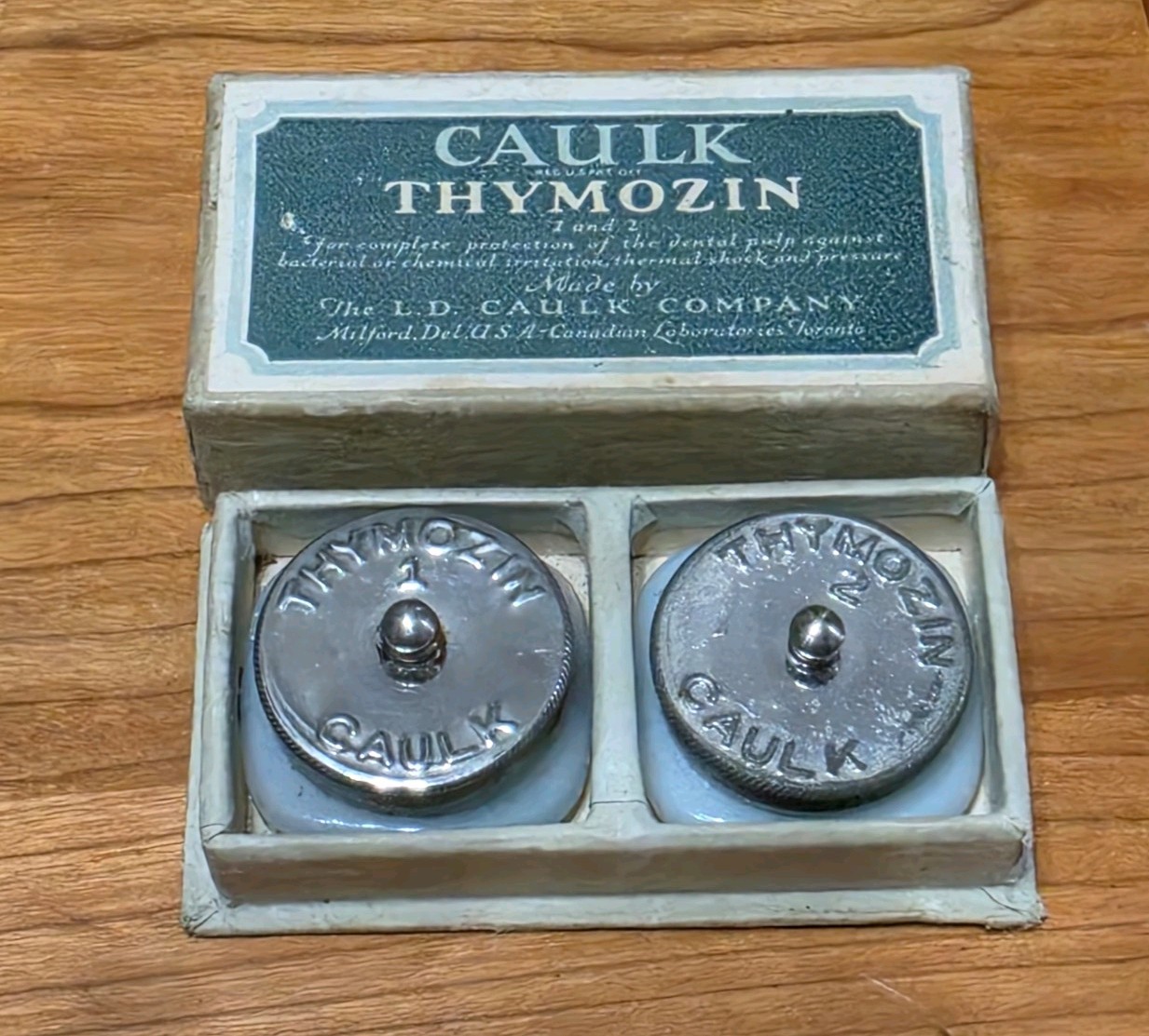 Vintage Caulk Thymozin 1 & 2 Dental Kit Box with Labeled Jars Full - Antique 