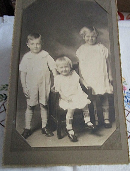 Antique Vtg  Portrait PHOTO Family of Brother and 1 Sisters Approx. 4.75