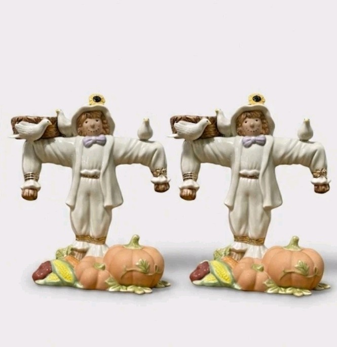 Lenox Occasions Scarecrow Candle Stand Porcelain Set of 2 New in Original Boxes