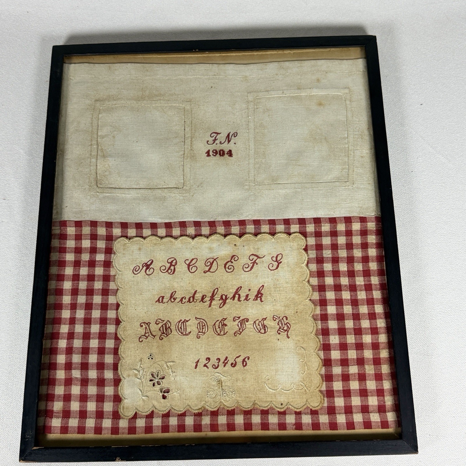 Beautiful 1904 Antique Framed Cotton Needlework Sampler
