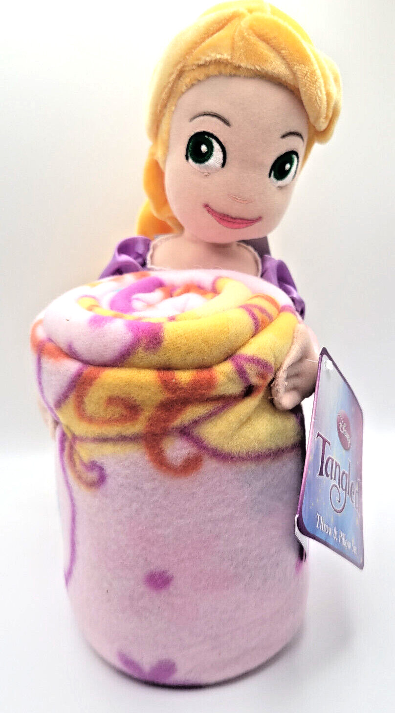 Disney Tangled Throw Blanket and stuffed Figure Hugger Pillow Set