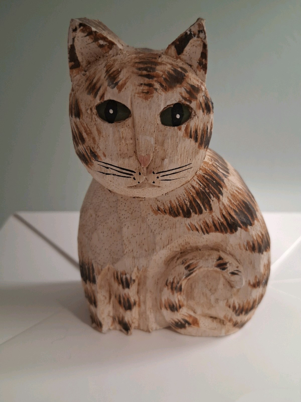 James Haddon Hand Carved Wood,  Artist Signed Tabby Cat Vintage 1980\'s