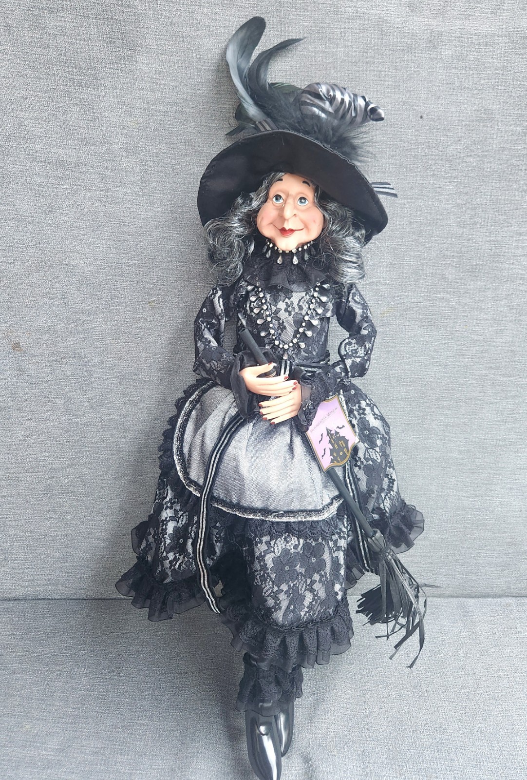 Moonlight Manor Halloween WITCH w Broom Poseable Shelf Sitter 24\