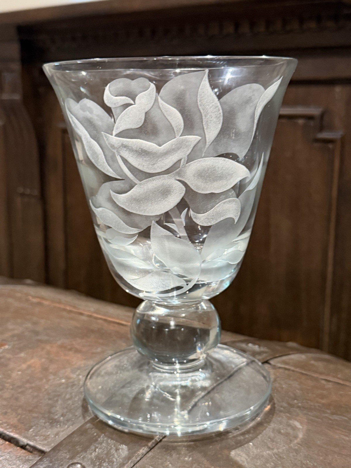 FRANZ GROSZ ETCHED FLORAL LEAF TIFFIN ART GLASS 7\