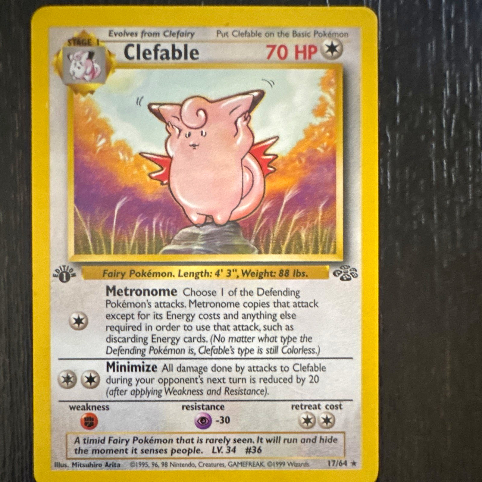 Pokémon Jungle 1st Edition Clefable 17/64 Wizards 1999 English Card