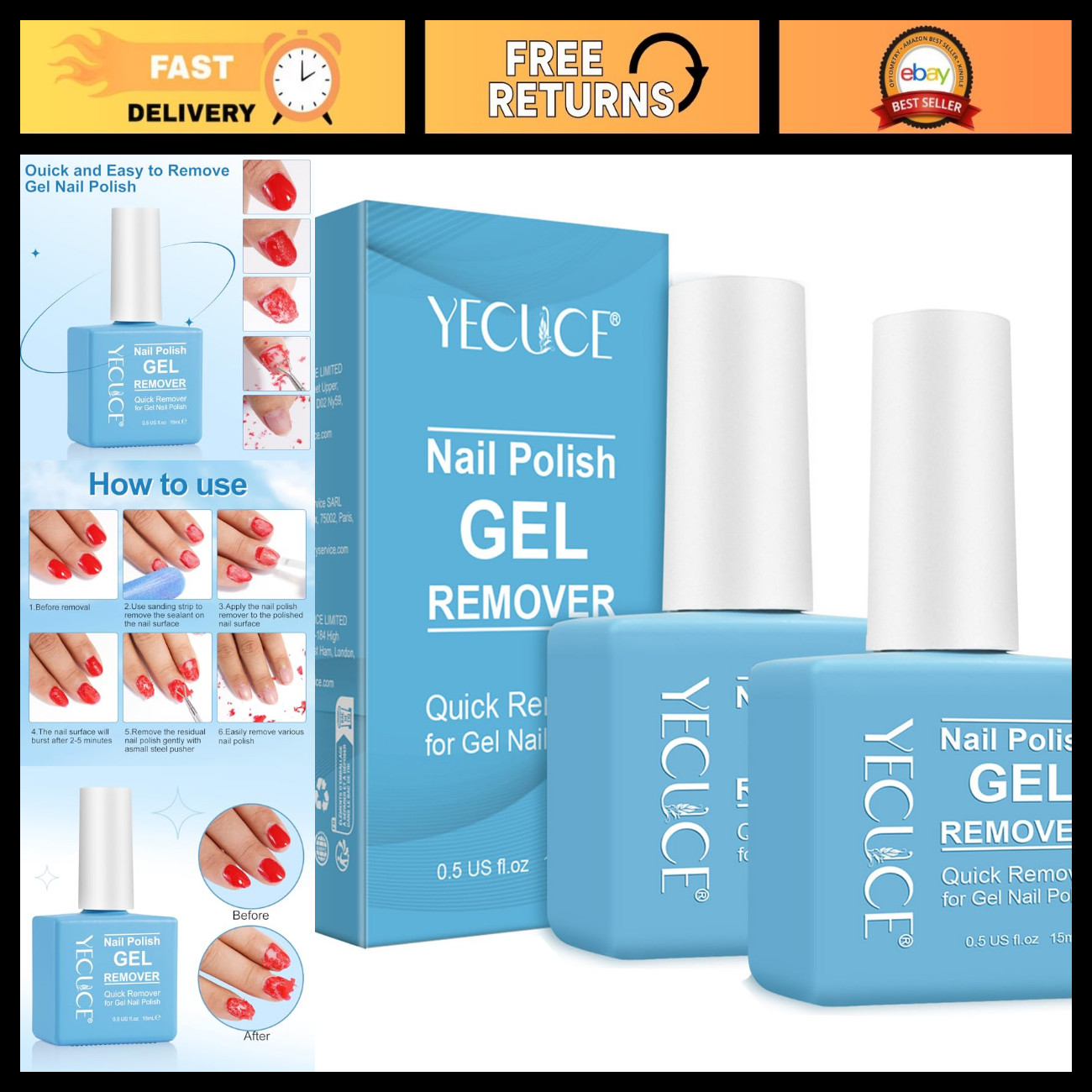 Gel Nail Polish Remover, (2pcs) Gel Polish Remover for Nails, No Need for Foil,