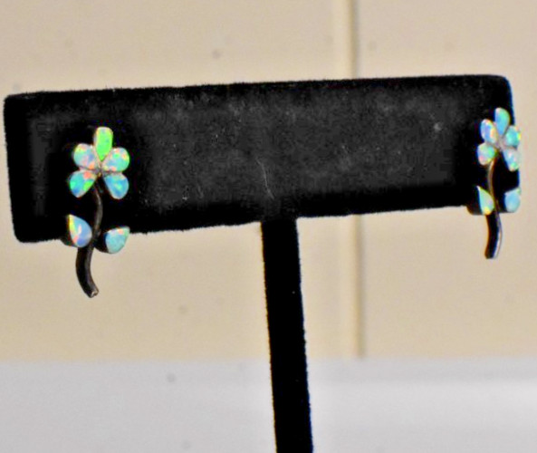 Blue Opal Flower Earrings Darrell Cadman Navajo Sterling Silver