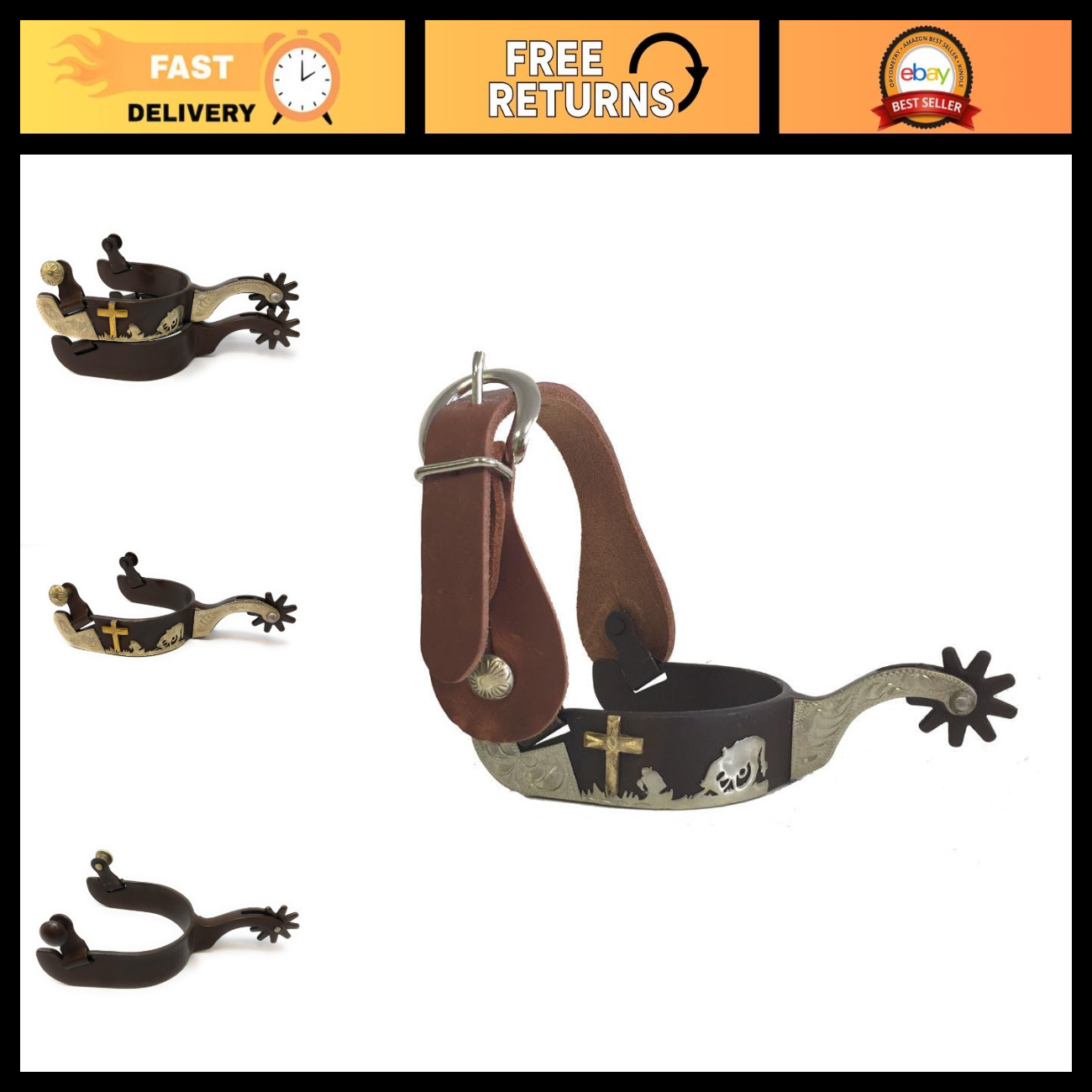 Antique Brown Cowboy Spurs Set - Vintage Western Riding Gear, Equestrian Accesso
