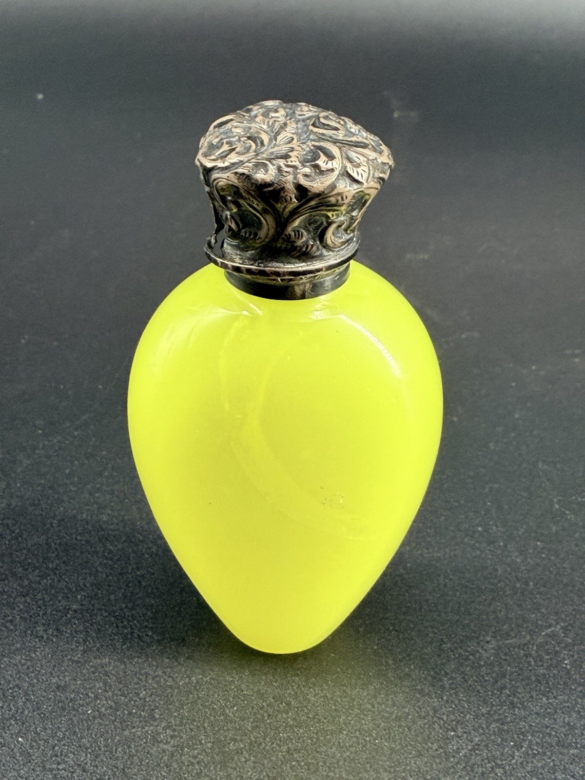 Antique Victorian Uranium Vaseline Glass Silver Scent Perfume Bottle 19th C