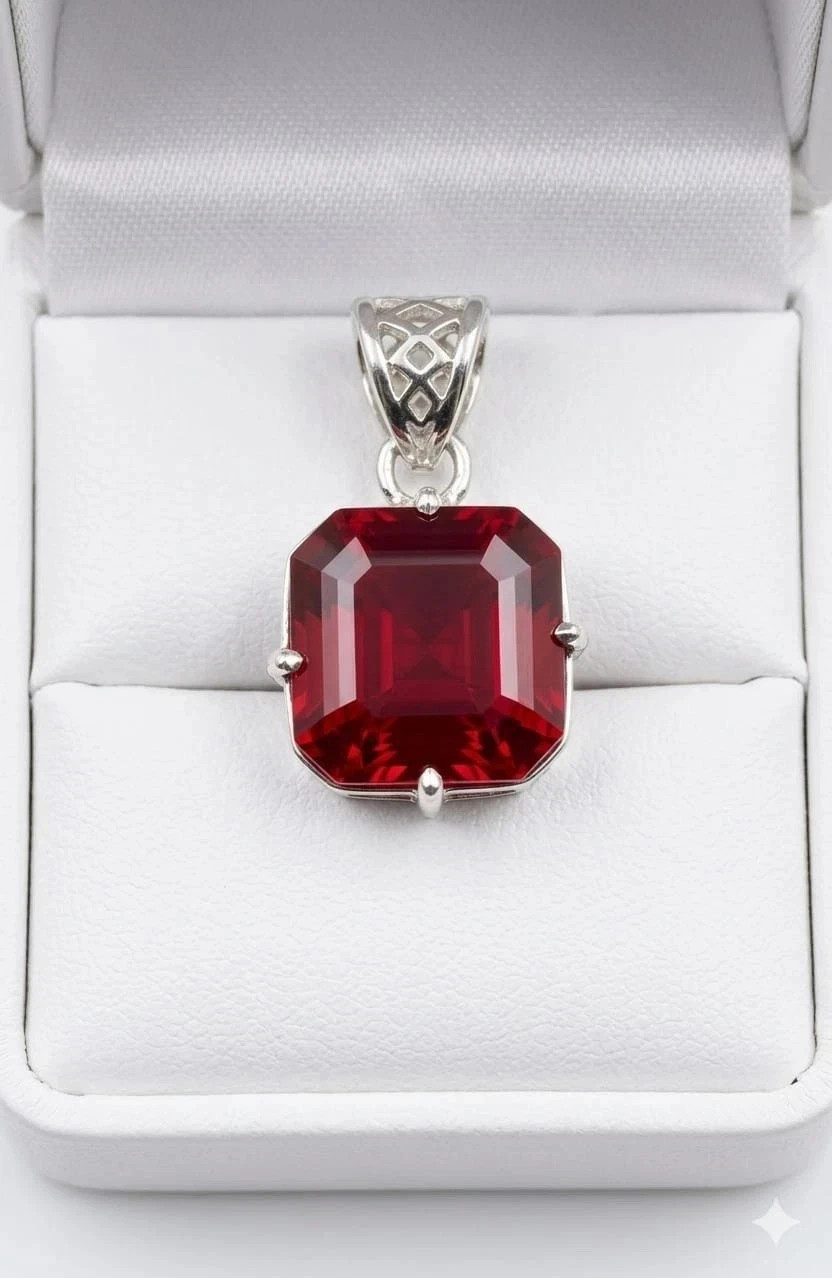 25 Ct+ Natural Red Ruby Asscher Cut 925 Solid Silver Pendant Gemstone