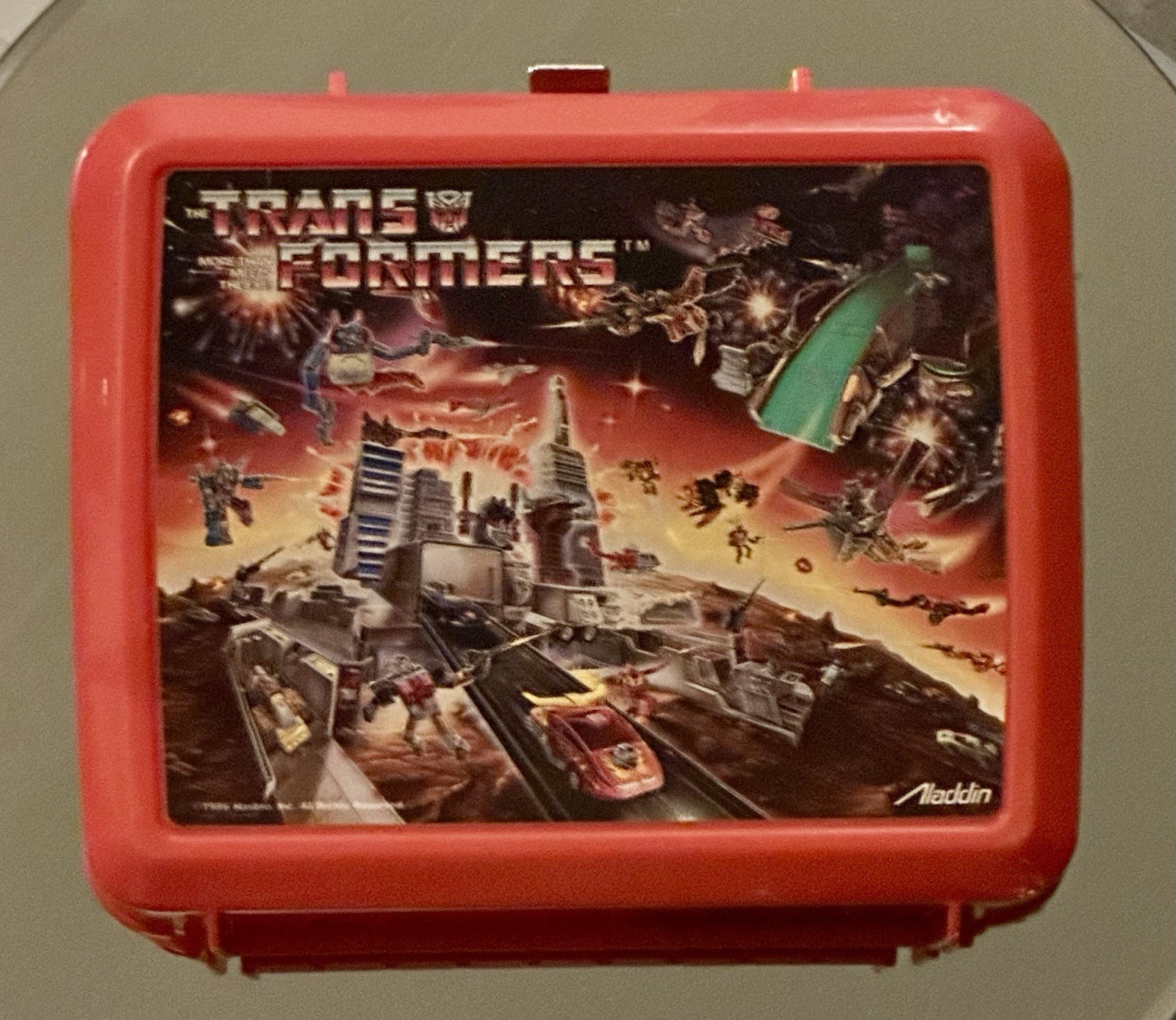 Vintage 1984/1986 Aladdin Hasbro Transformers Red Plastic Lunch Box W/Thermos
