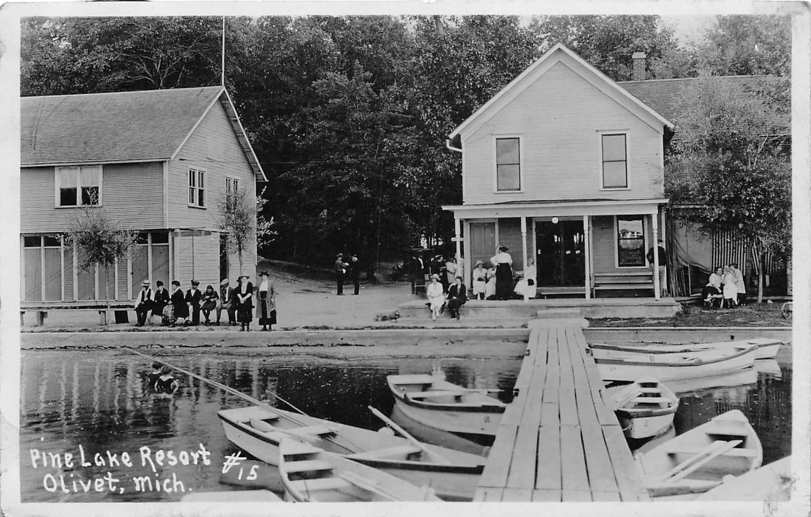J7/ Olivet Michigan RPPC Postcard c1910 Pine Lake Resort Dock 232