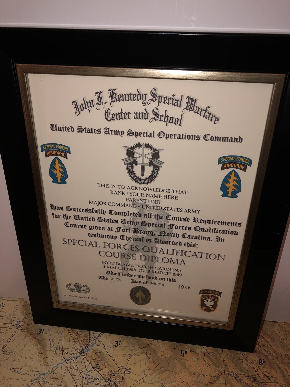 U.S. ARMY / SPECIAL FORCES Q-COURSE DIPLOMA (COMMEMORATIVE CERTIFICATE)