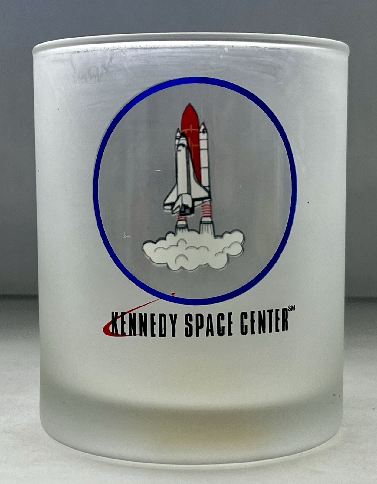 Vintage 1999 NASA Kennedy Space Center Frosted Glass Space Shuttle Rocks Tumbler
