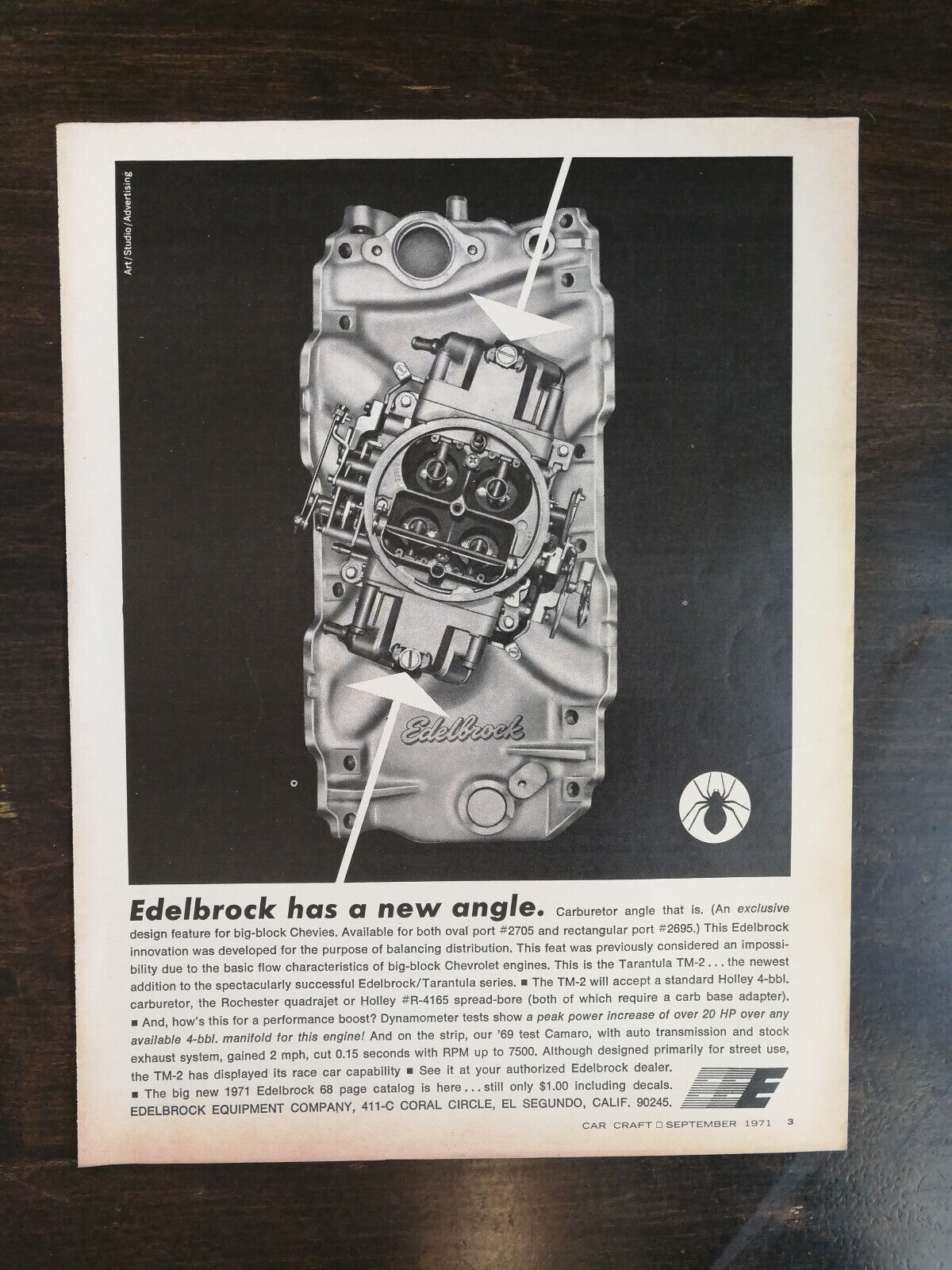 Vintage 1971 Edelbrock Engine Full Page Orignal Ad 1022