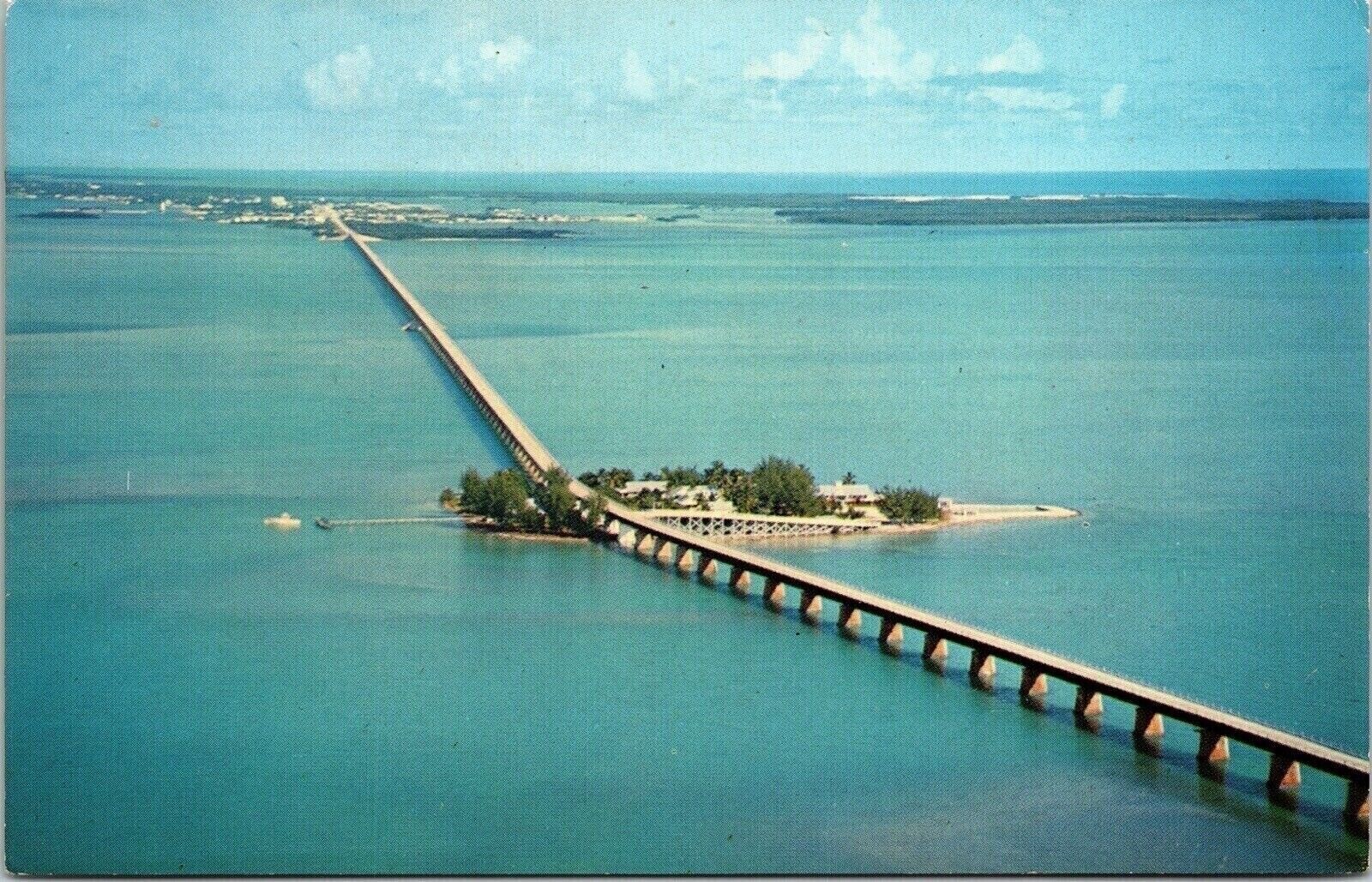 Pidgeon Key Seven Mile Bridge Overseas Highway Florida Aerial Chrome Postcard