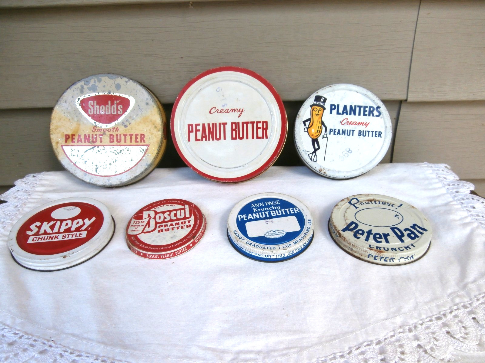 Vintage JFG Peanut Butter/Product Metal Jar Lids Lot of 7, aLL DIFFERENT