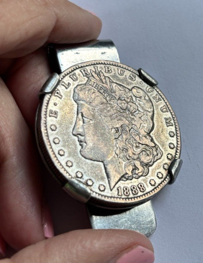 Vintage 1888 Morgan Silver Dollar Money Clip with Pepsi Cola Company Bottle Cap