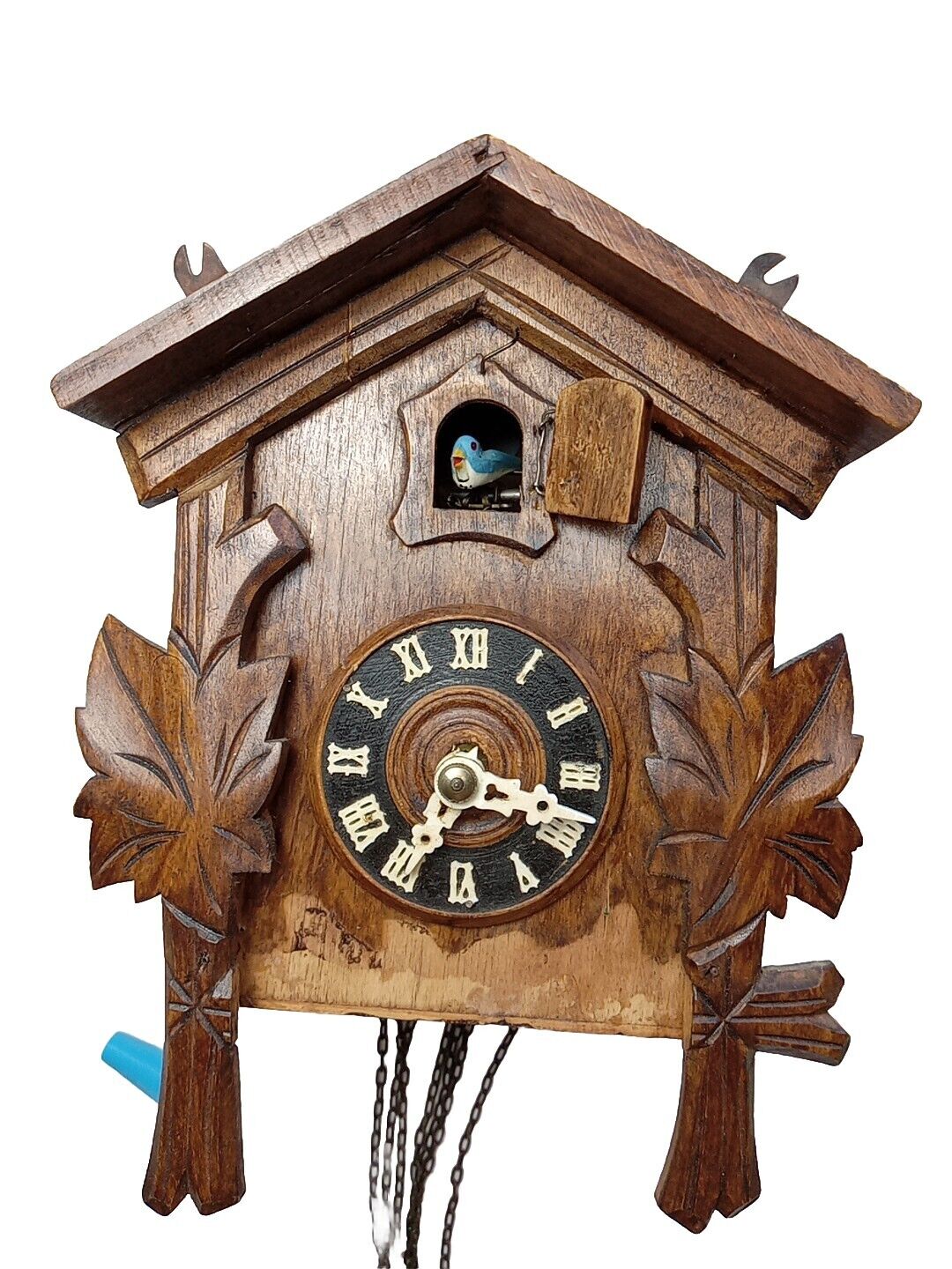Antique Cuckoo Clock . Cuckoo Clock Blue Bird With Chains Untested Vintage