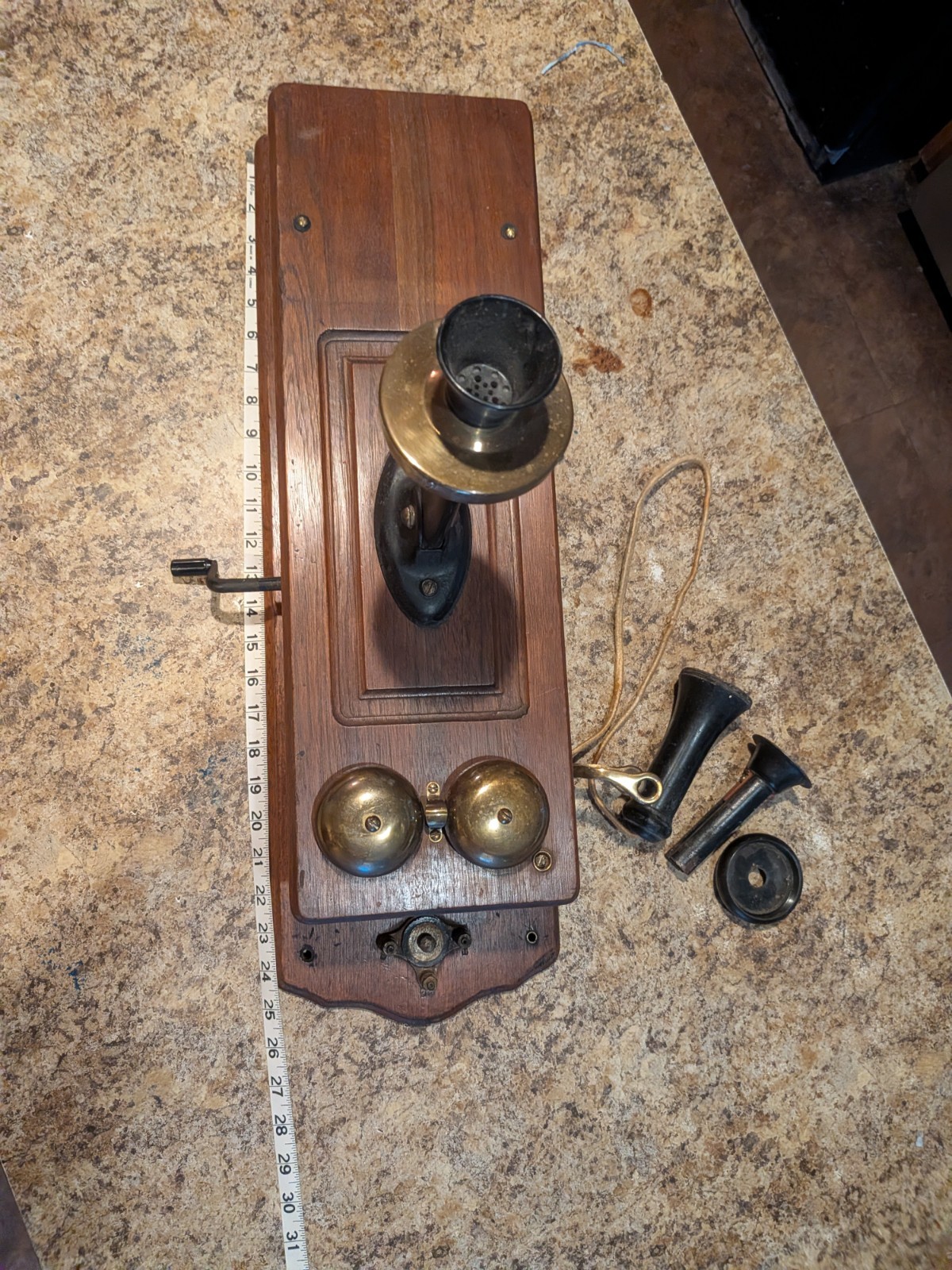 Antique Oak Wall Crank Telephone  parts only not tested
