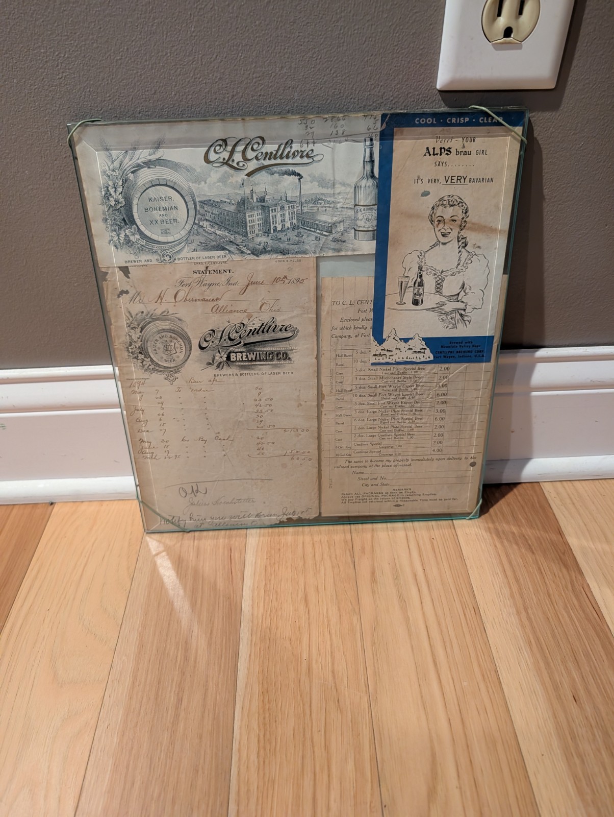 1895 Centlivre Brewing Fort Wayne Pre Prohibition Letterhead Display Sign Beer 