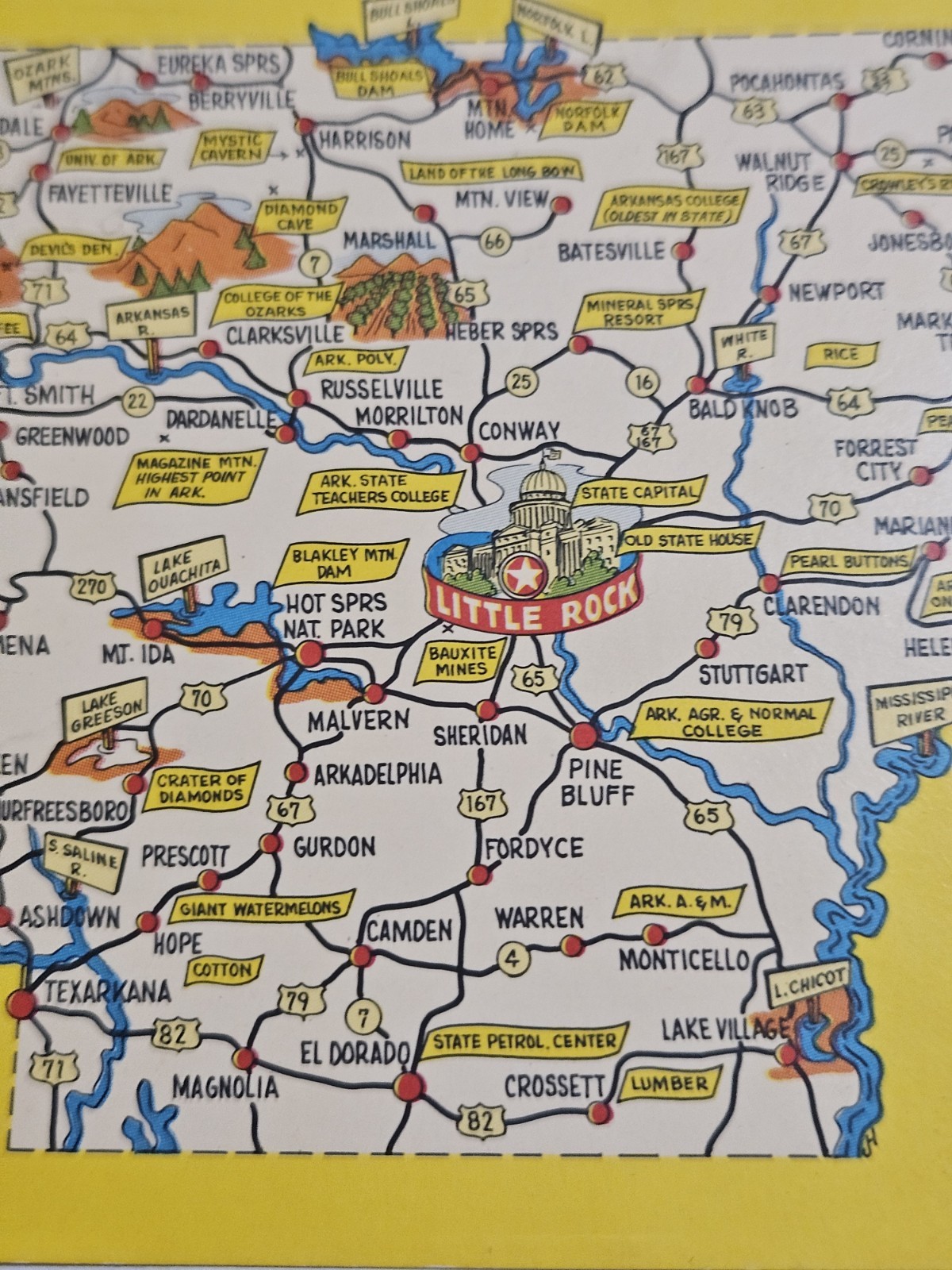 Hello From Arkansas AR Circa 1960s DB Chrome Pictorial Map Postcard